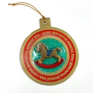 Vintage Avon Pin Rocking Horse In Christmas Ornament Box 1985 Old Stock